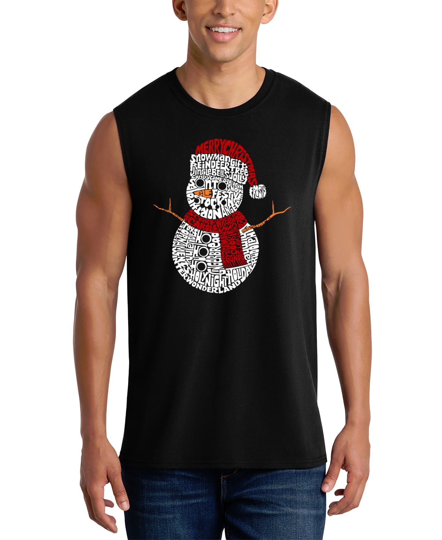 Мужской топ LA Pop Art Snowman Christmas Word Art Graphic, цвет: Чёрный — фото 1