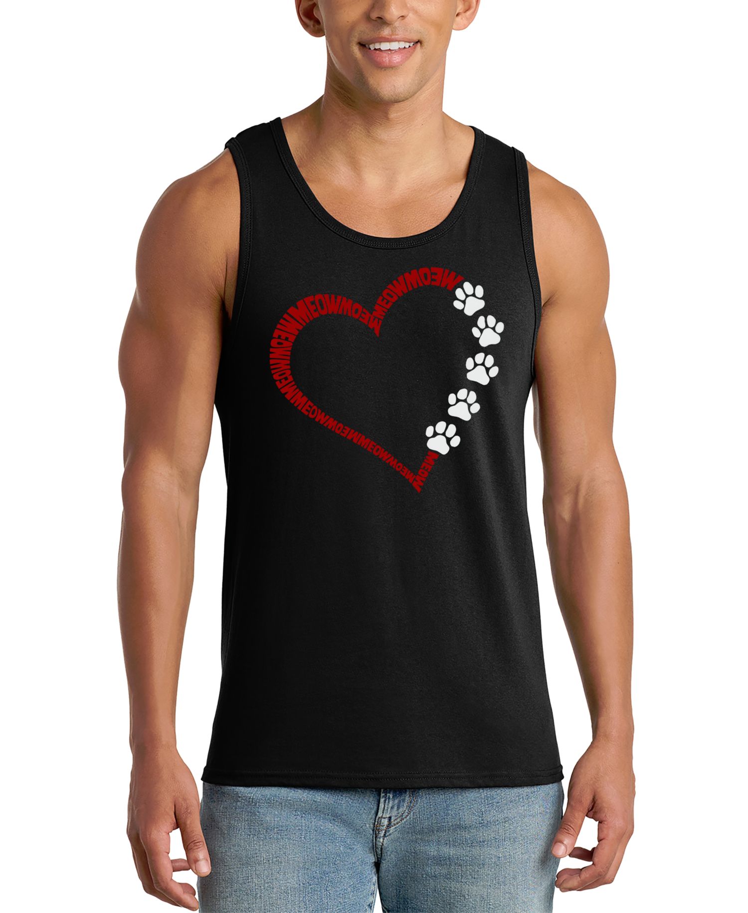 Men's Cat and Dog Love Heart Graphic Tank Top