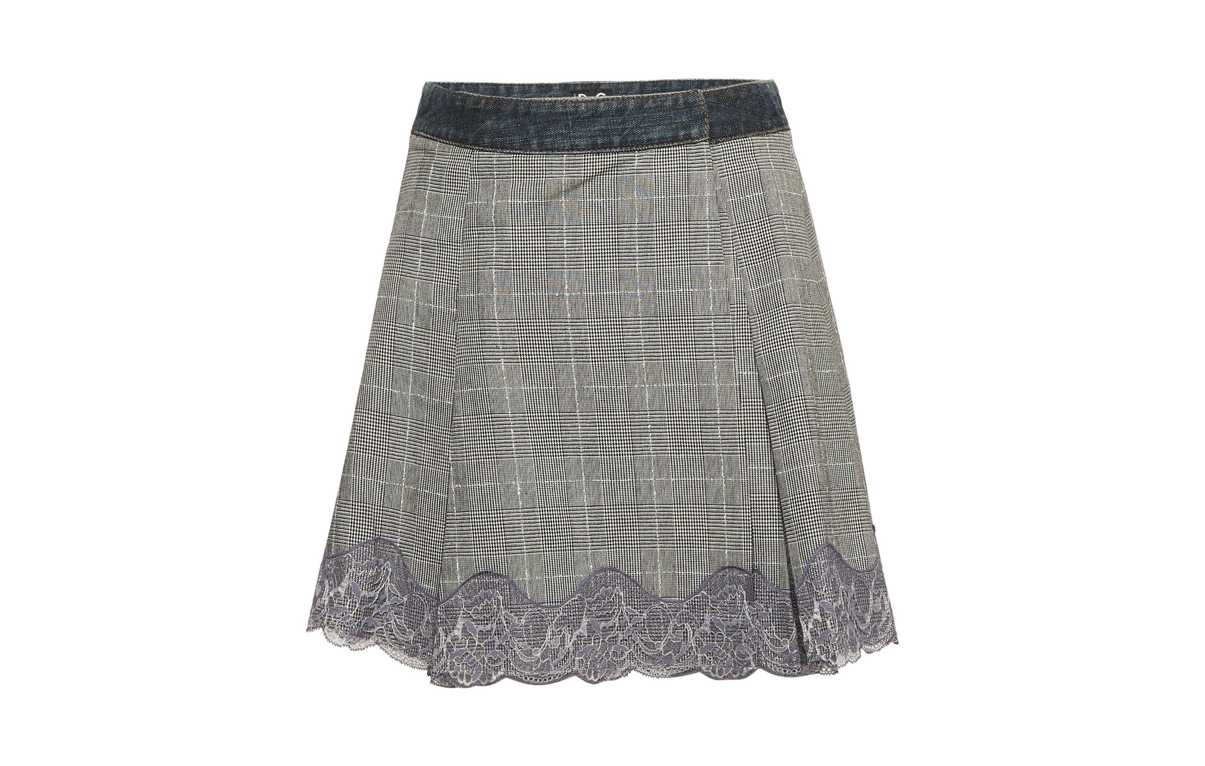 Pre-Owned Dolce and Gabbana Women's Plaid Denim Lace Detail Wrap Skirt