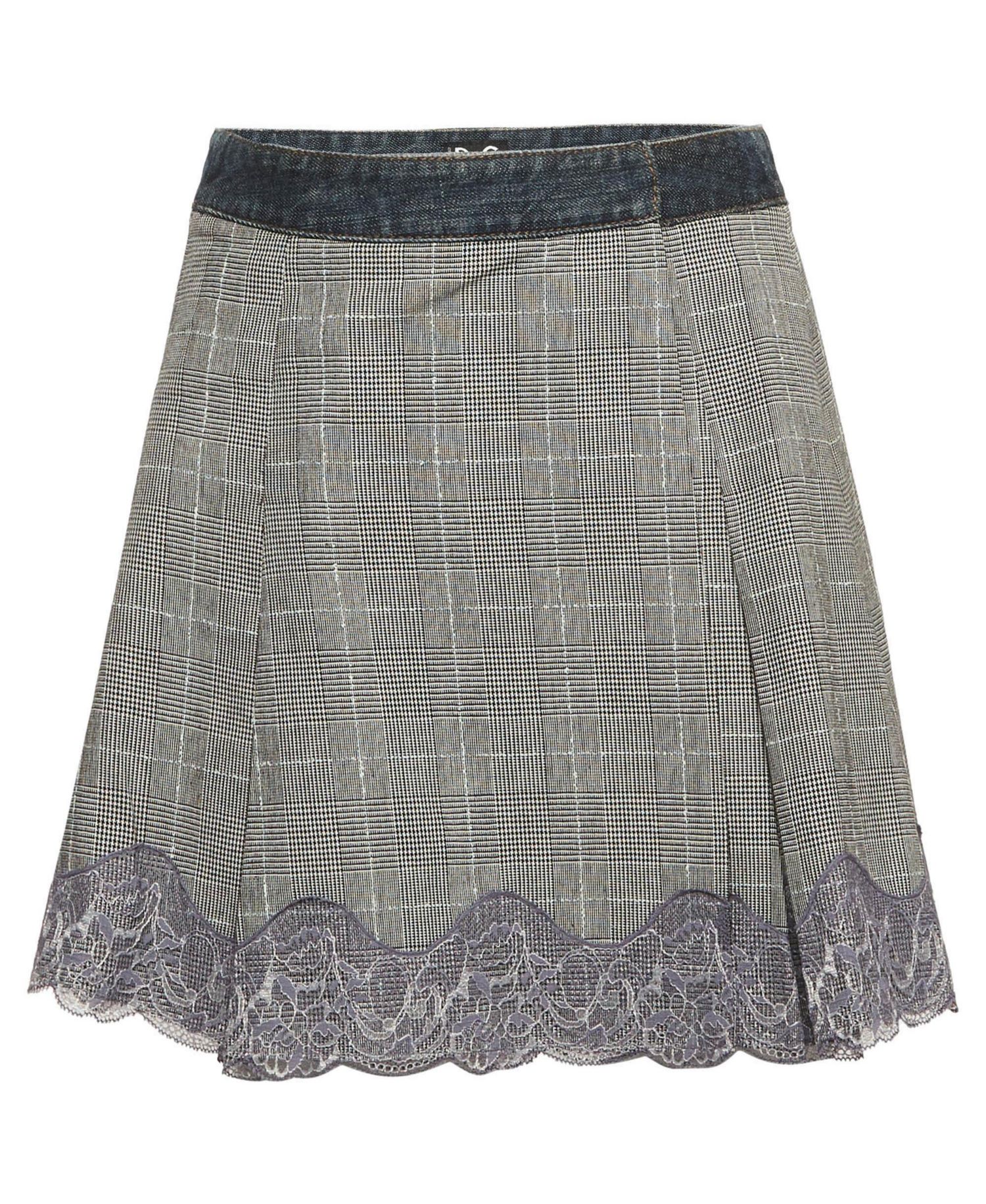 Pre-Owned Dolce and Gabbana Women's Plaid Denim Lace Detail Wrap Skirt