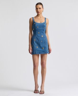 avec les filles denim dress Drop Waist Shirtdress Womens Avec Les Filles Tie Avec Les Filles Women's Denim