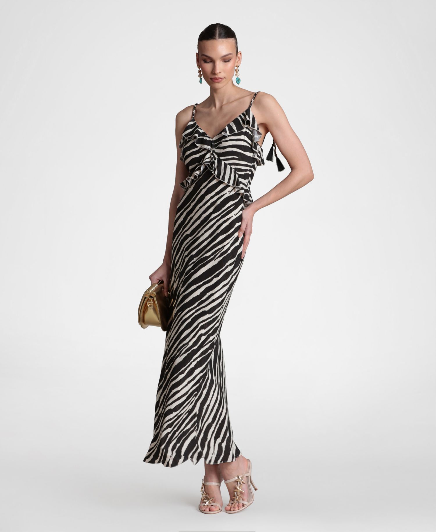 Women's Braided Tie Ruffle Maxi Dress