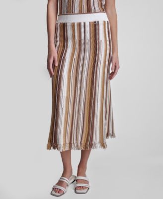 Women's Pointelle Stitch Striped Midi Skirt