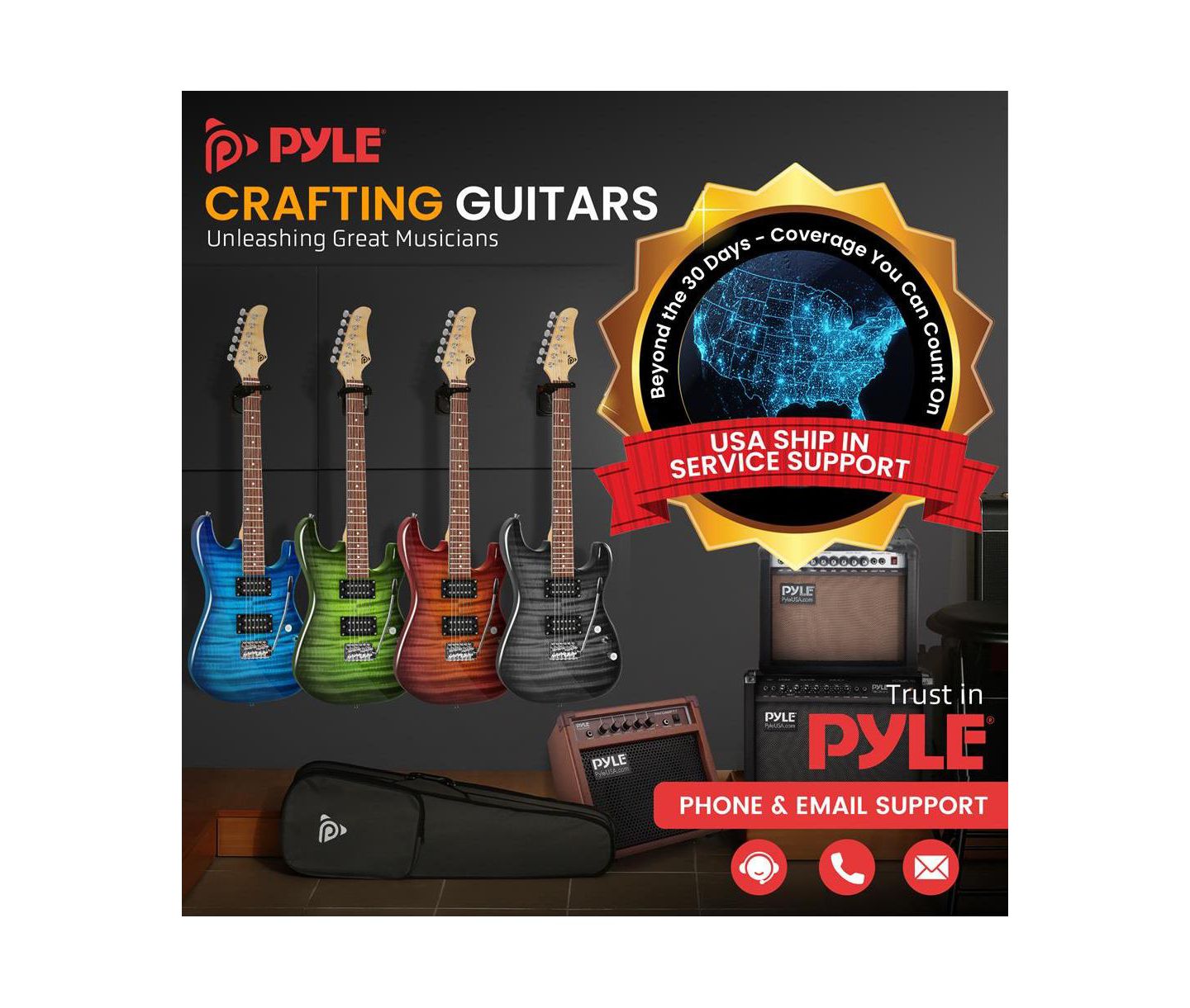 Детские игрушки Pyle 39.4" Electric Guitar Kit with Amplifier, Digital Tuner & Accessories - PEGKT99BK — фото 7