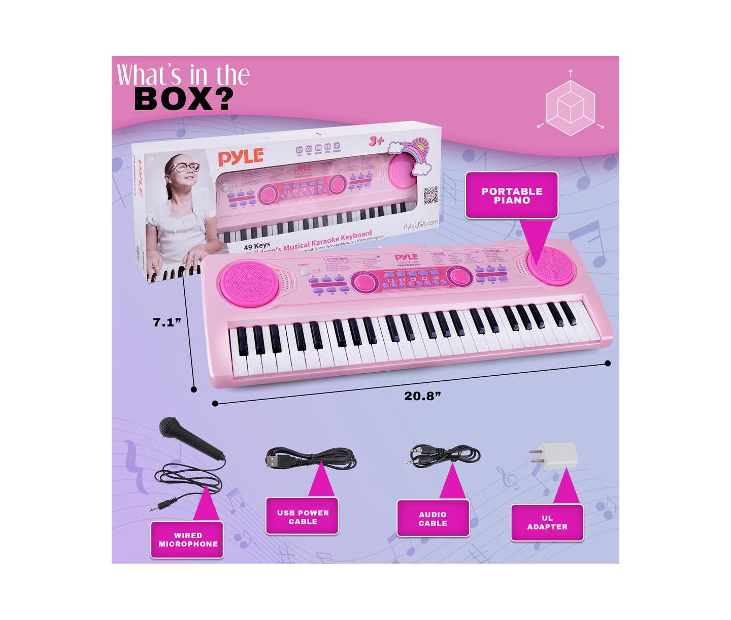 Детские игрушки Pyle Portable Kids Piano Keyboard and Mic Kit, цвет: Розовый — фото 7