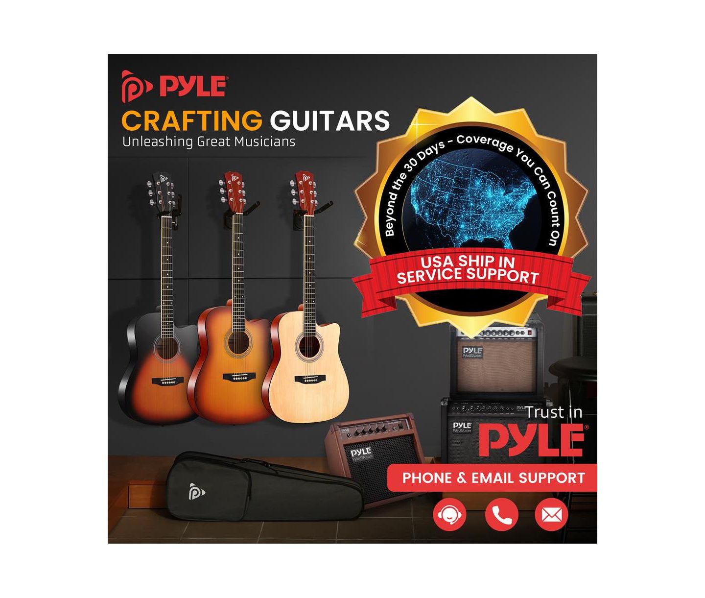 Детские игрушки Pyle 41" Full-Size Acoustic Guitar Kit, Cutaway Body with Digital Tuner and Accessory Kit, цвет: Коричневый — фото 7