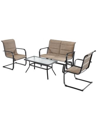 4Pieces Patio Conversation Set Cotton Padded Furniture Set with Swing Glider Loveseat
