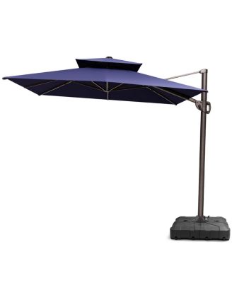 Outdoor Patio Double Top 9x11FT Square Aluminum Cantilever Umbrella with Wheel Base