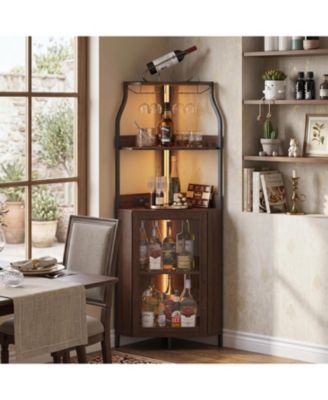 4 Tier Corner Wine Rack with Glass Holder and Storage Shelves for Living Room, Small Space