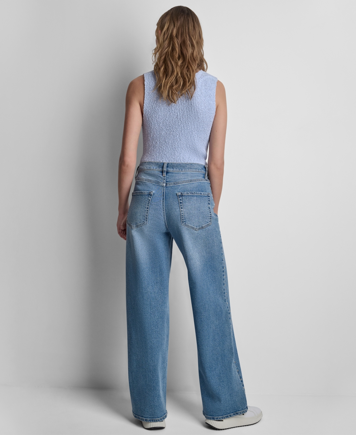 Dkny Jeans Women's High-Rise Wide-Leg Outseam Studs