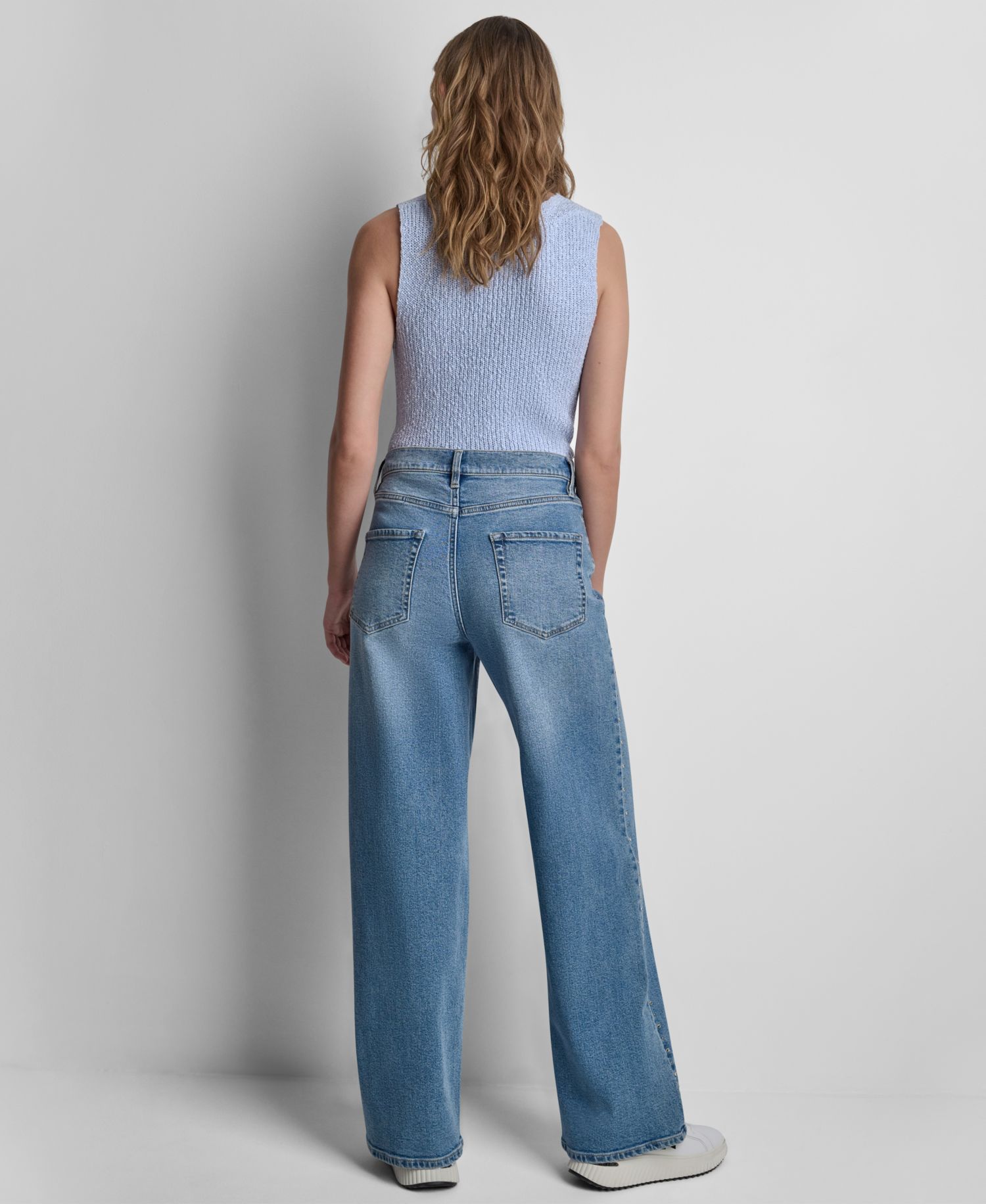 Women's High-Rise Wide-Leg Outseam Studs Jeans