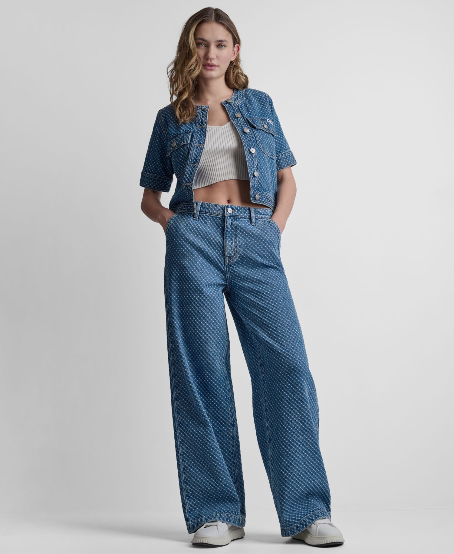 Women's Mid-Rise Wide-Leg Boucle Jeans