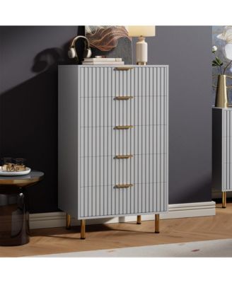 Modern Fluted 5 Drawer Dresser - 48" Tall Wooden Chest with Deep Storage, Wide Top, Organizer for Bedroom, Living Room, Hallway, Kids Room