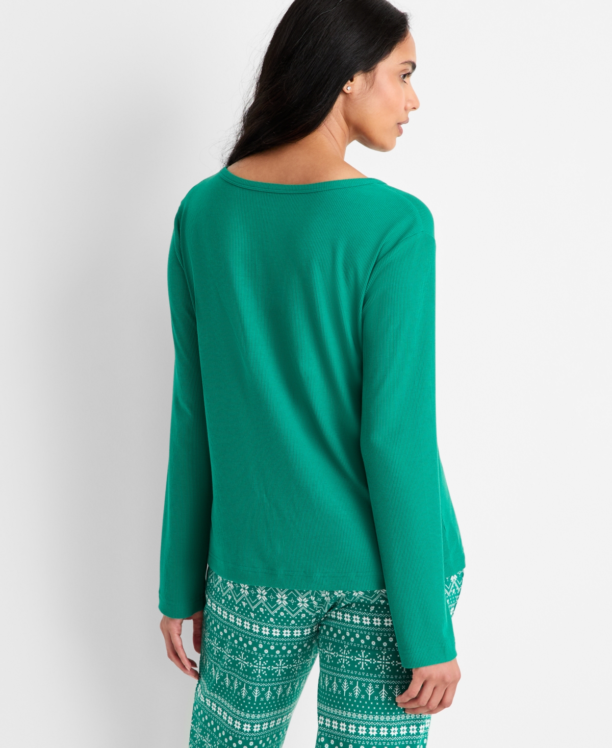 State of Day Women's Long-Sleeve Ribbed Henley Sleep Top Xs-3X, Created for Macy's