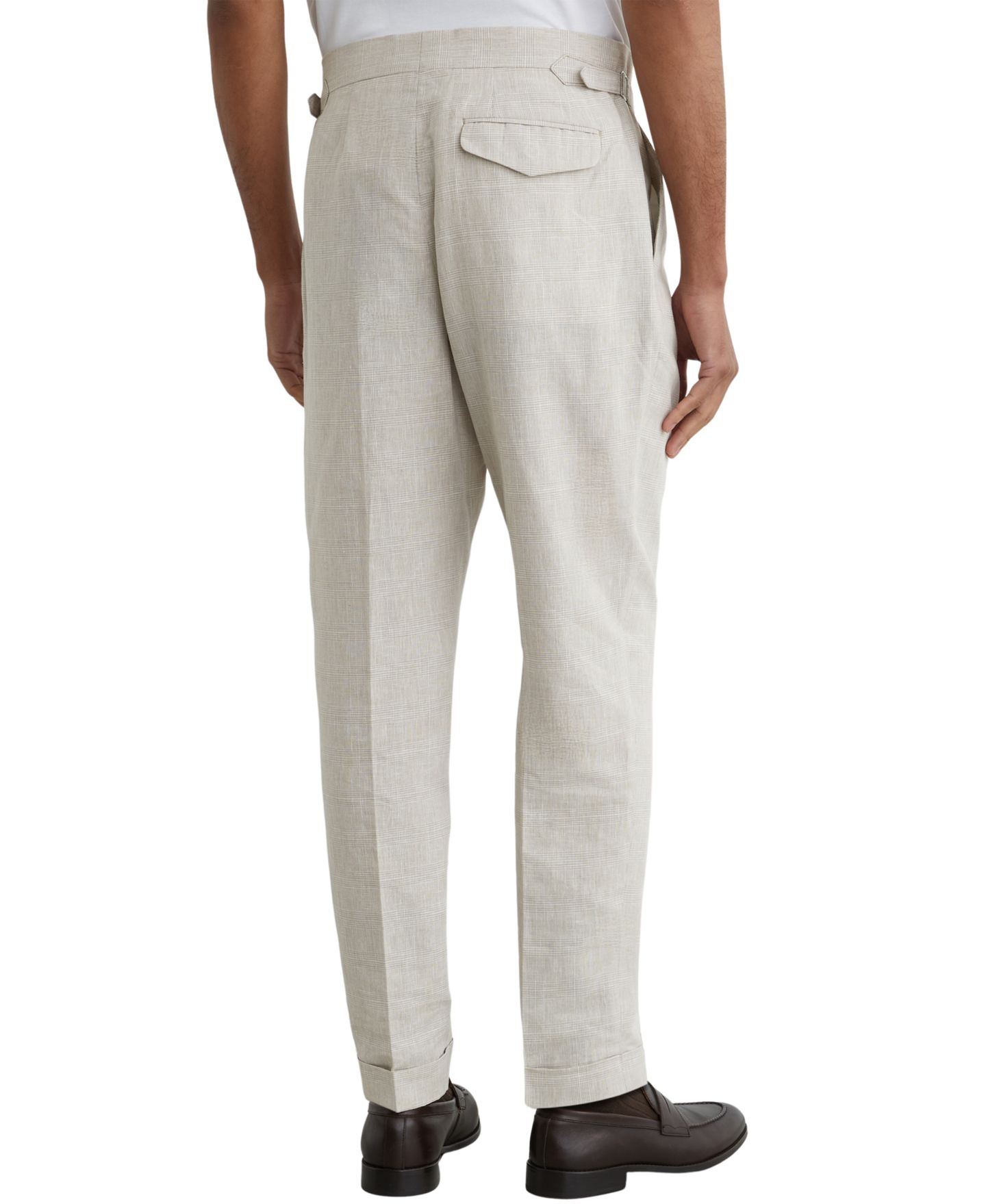 Мужские брюки REISS Finch Linen-Cotton Check Tapered, цвет: Овсяный — фото 2