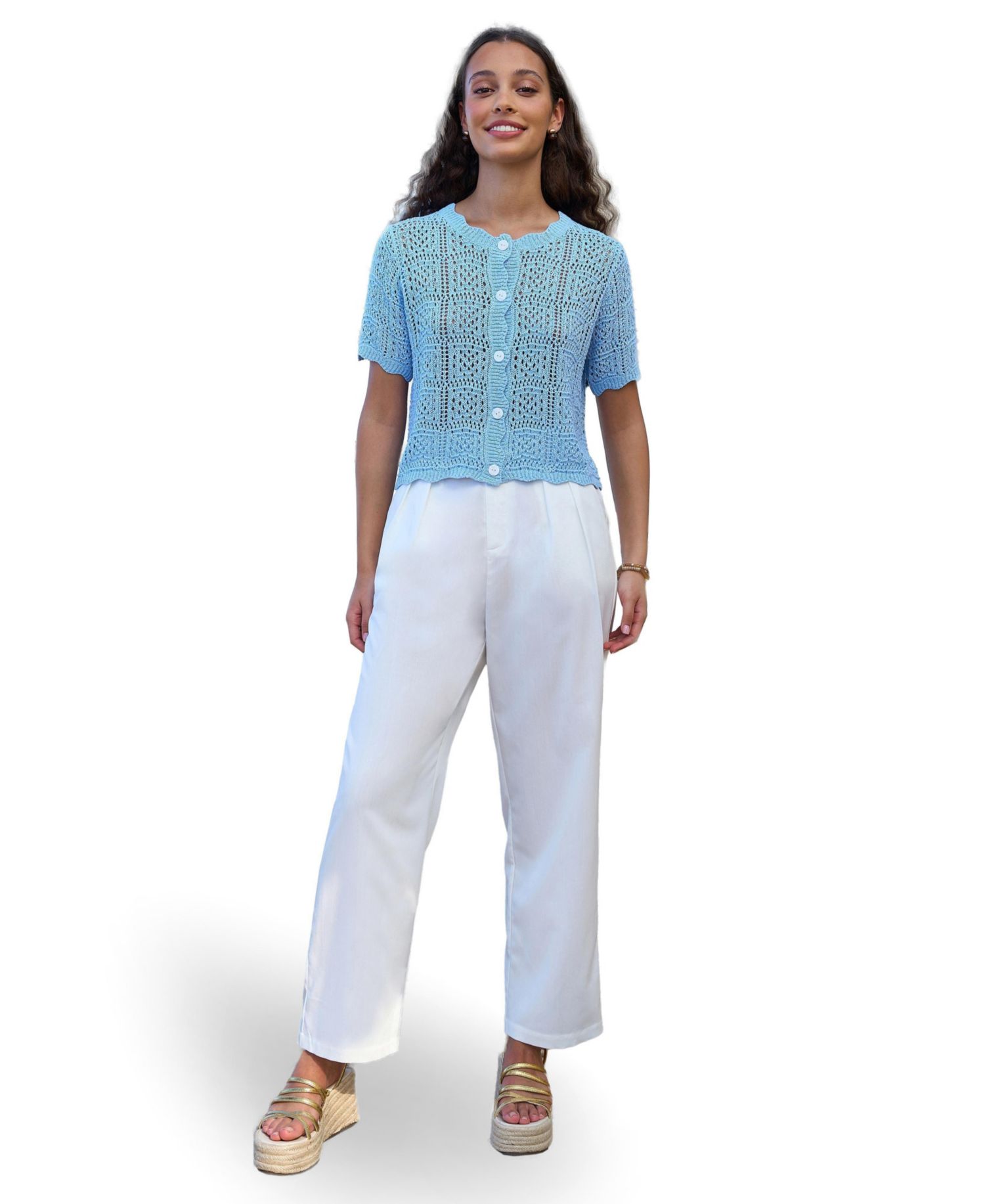 Women's Crochet Short Sleeve Cardigan