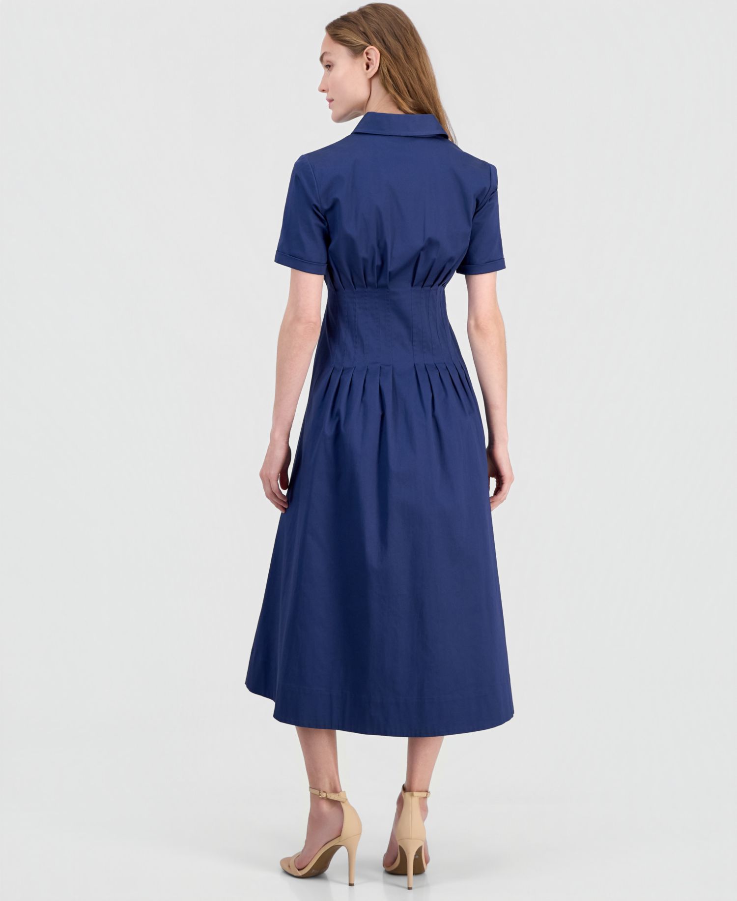 Women's Pleated-Waist Midi Shirt Dress