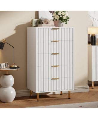 Modern Fluted 5 Drawer Dresser - 48" Tall Wooden Chest with Deep Storage, Wide Top, Organizer for Bedroom, Living Room, Hallway, Kids Room