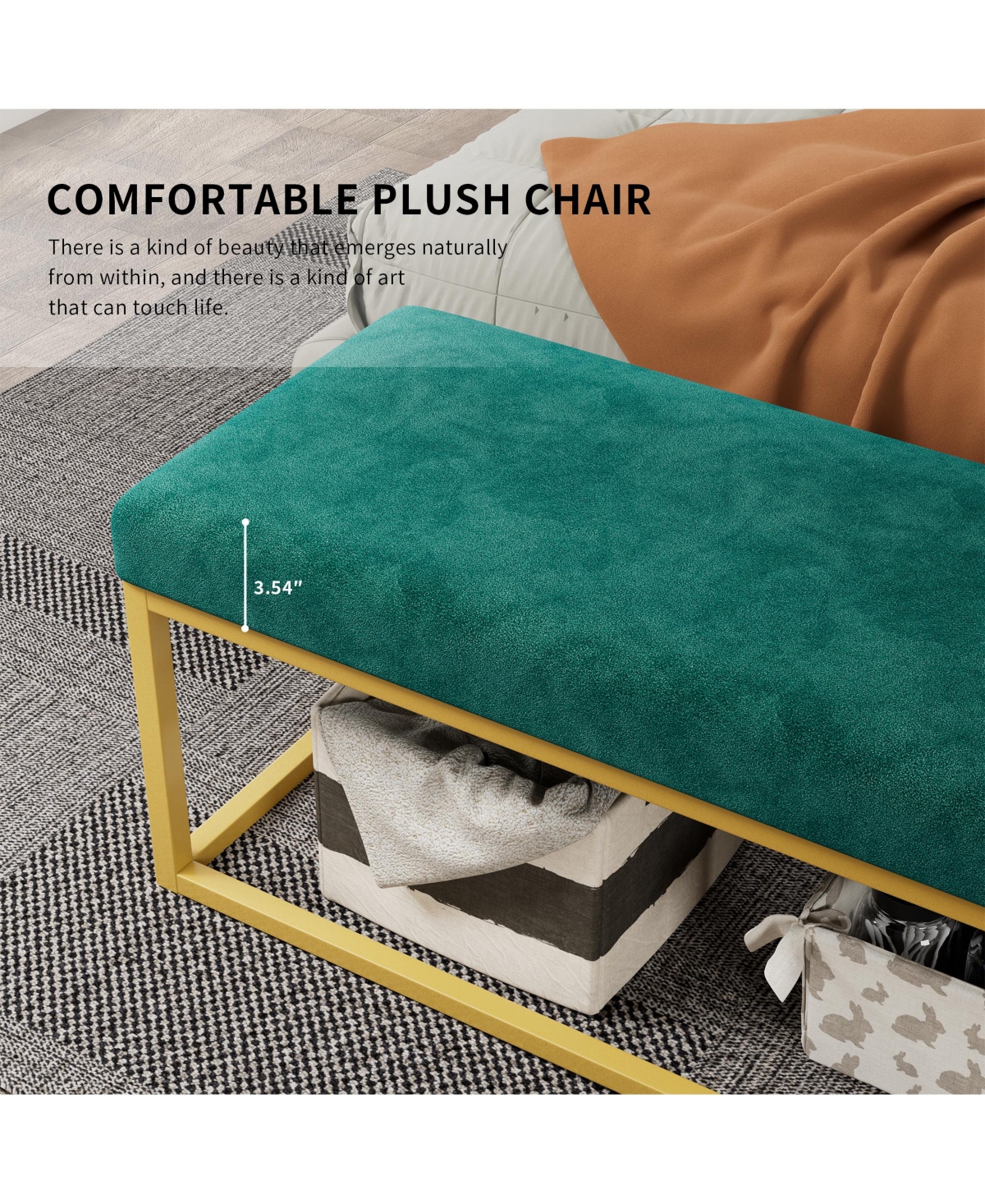 Flynama Mid-Century Modern Storage Bench with Steel Frame