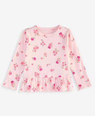 First Impressions Toddler Girls 2T-4T Mix Match Long-Sleeve Apple-Print Peplum T-Shirt Macys Exclusive - Pink Polish 16$
