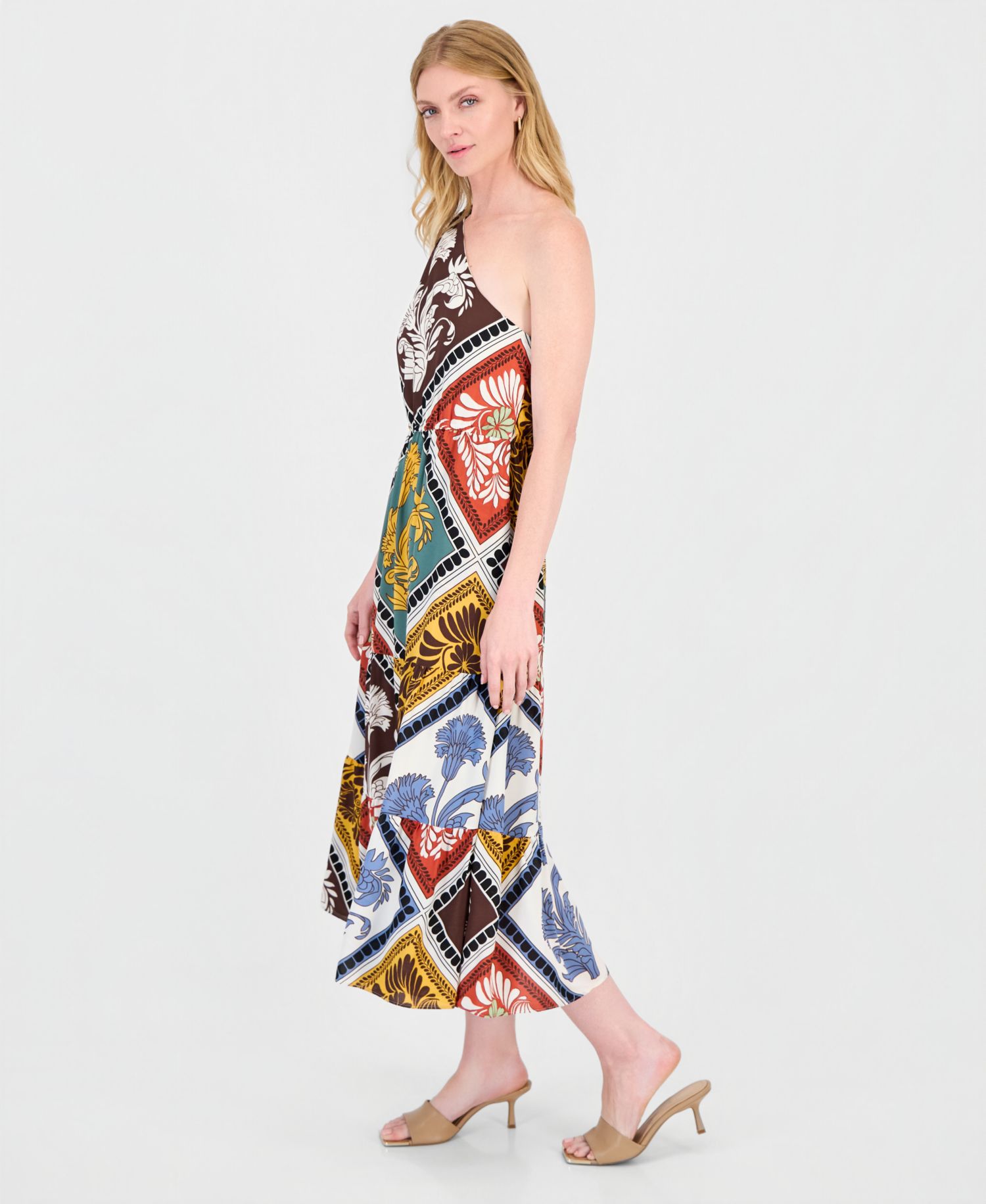 Women's Printed Tiered One-Shoulder Maxi Dress