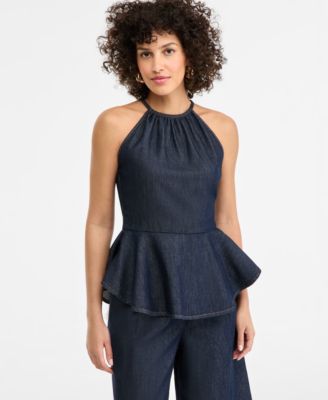 Women's Denim Peplum Halter Top