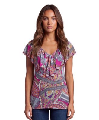 Petite Essential Paisley Print V-Neck Top