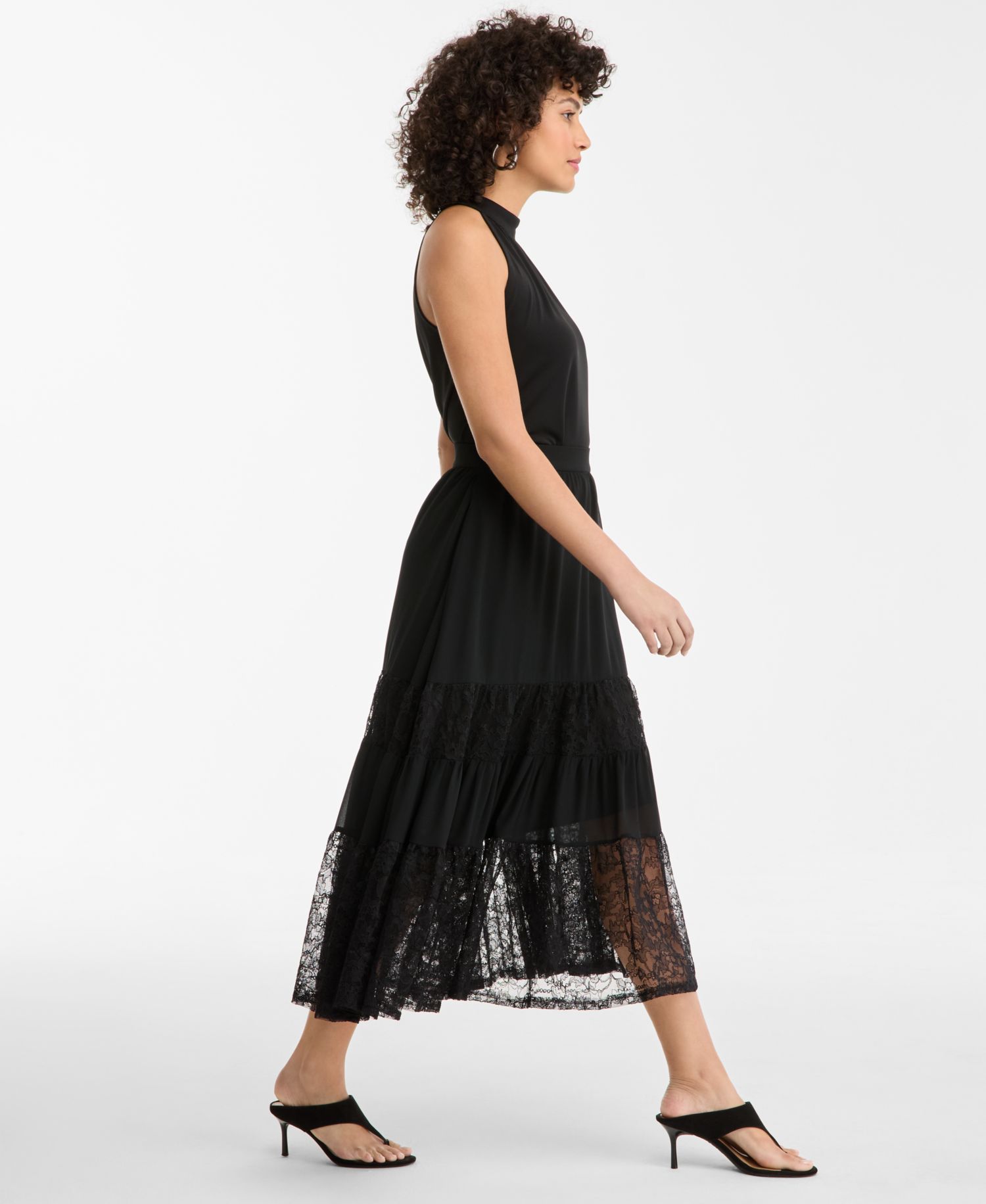 Women's Lace-Trim Tiered Midi Skirt