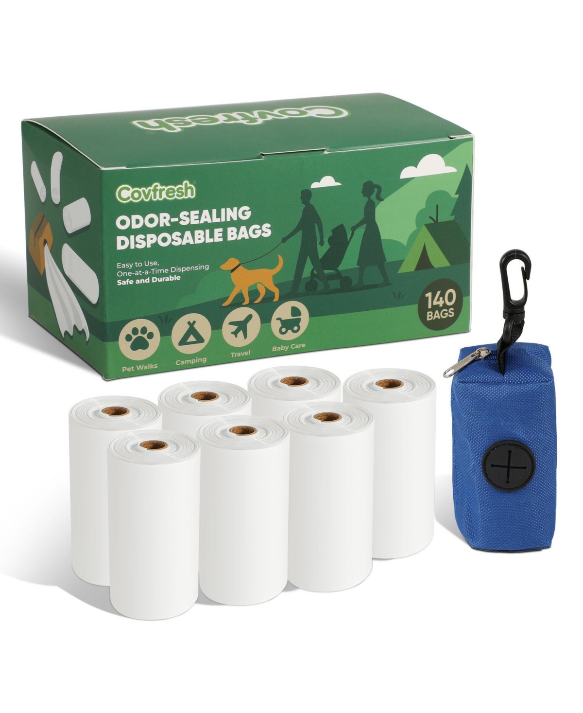 Covfresh Odor-Blocking Dog Poop Bags - Unscented and Durable - 140 Bags/ 7Rolls