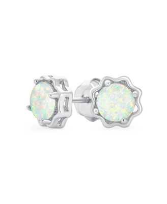 1.5 CT Flower Basket Set Solitaire Create White Opal Stud Earrings .925 Sterling Silver