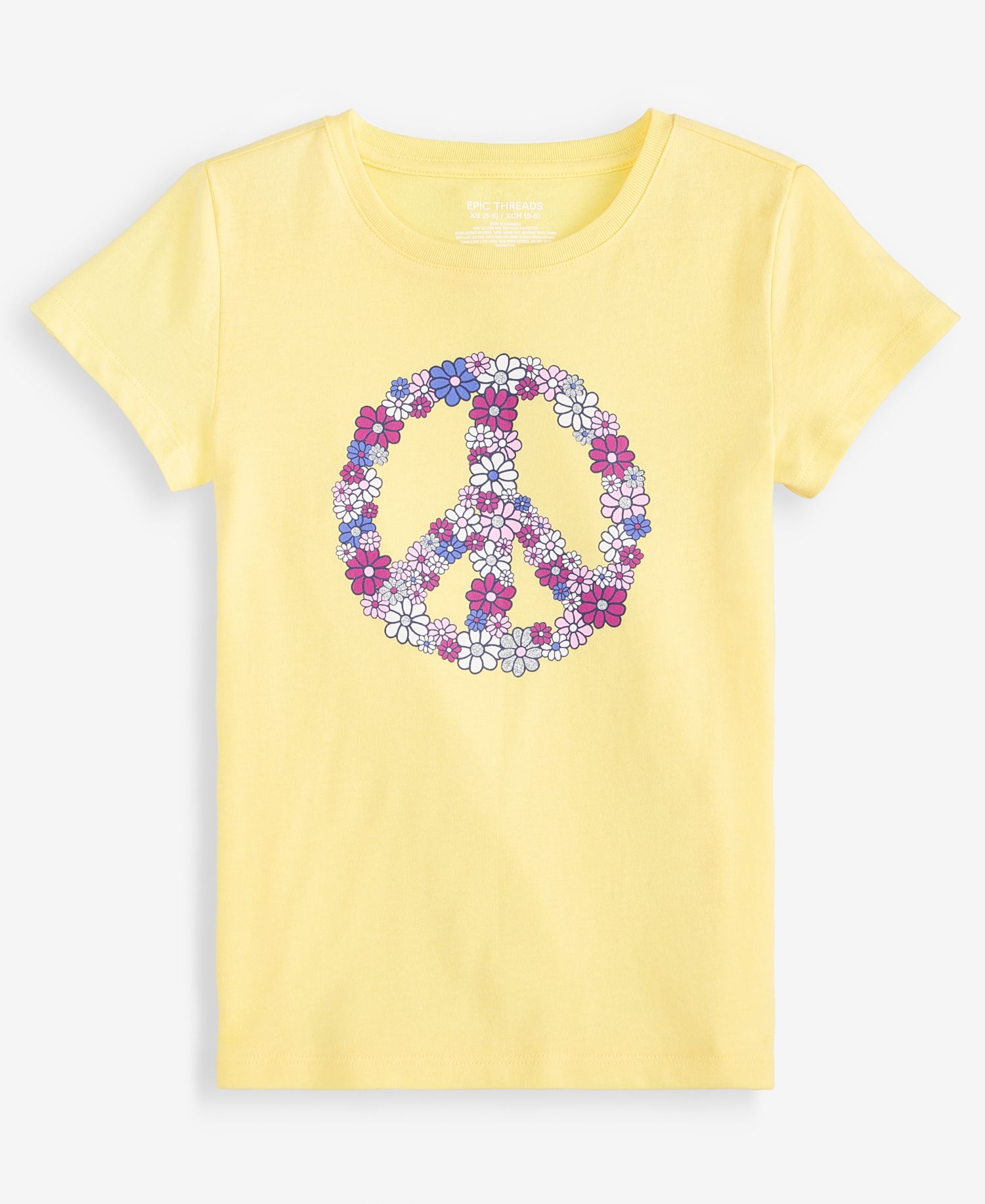 Girls' 5-16 Floral Peace Sign Tee