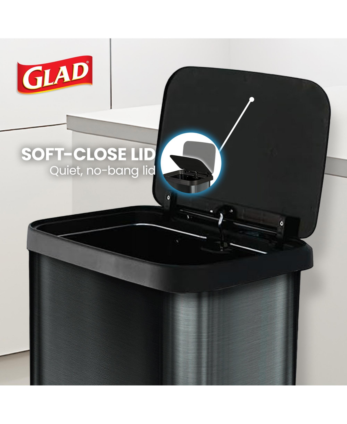 Glad Step Trash Can, Soft Close Lid Bin with Odor Protection, 20 Gallon, Pewter