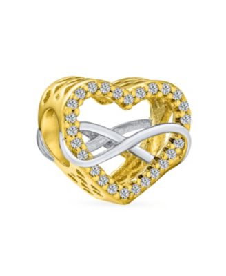 Couples Love Knot Crystal Bead Charm Infinity Heart Two Tone Gold Plated Silver