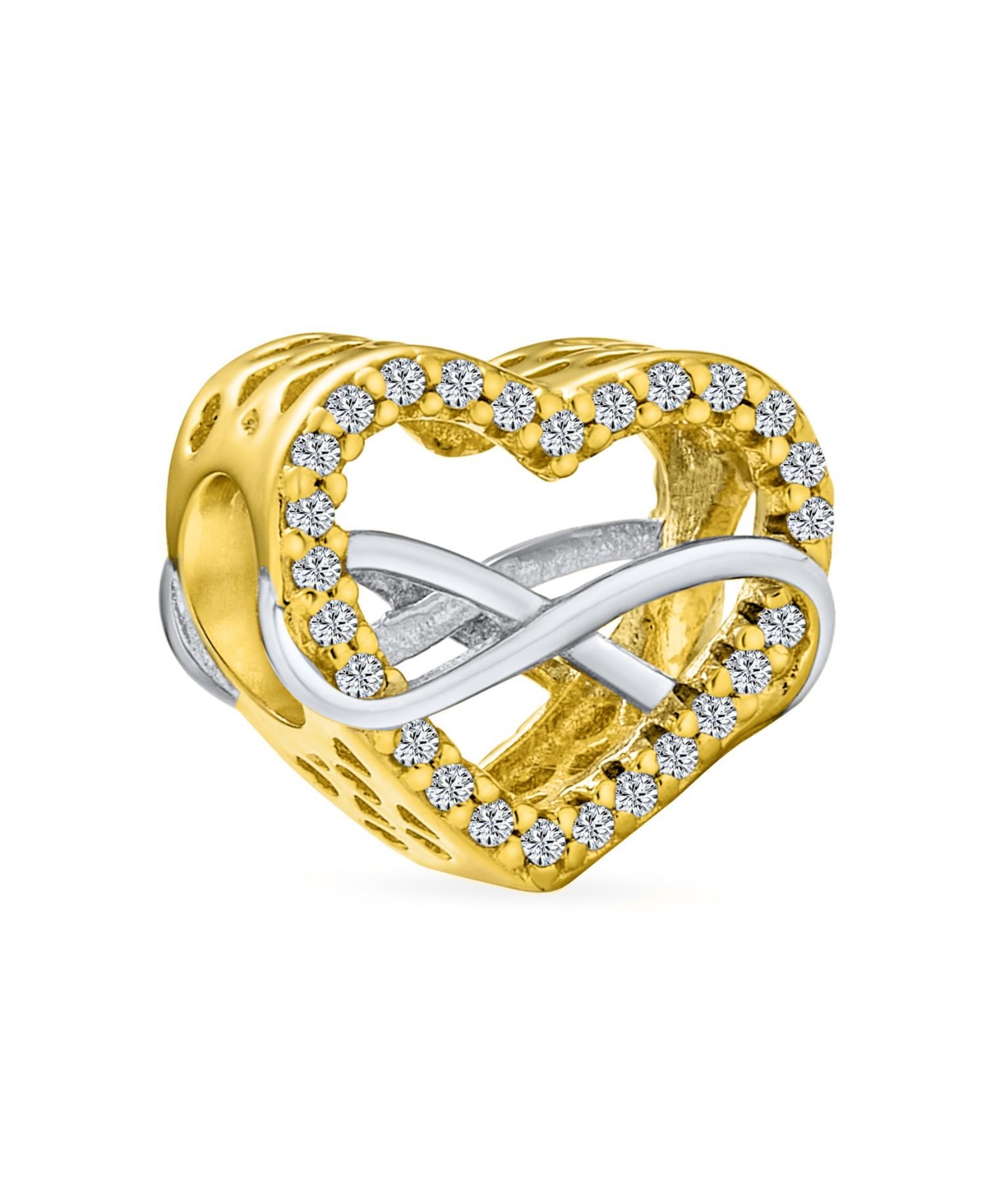 Bling Jewelry Couples Love Knot Crystal Bead Charm Infinity Heart Two Tone Gold Plated Silver