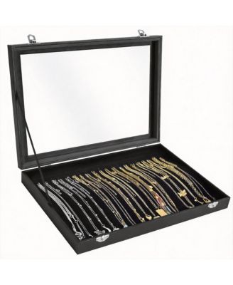 20 Hook Velvet Necklace Organizer with Transparent Lid for Display
