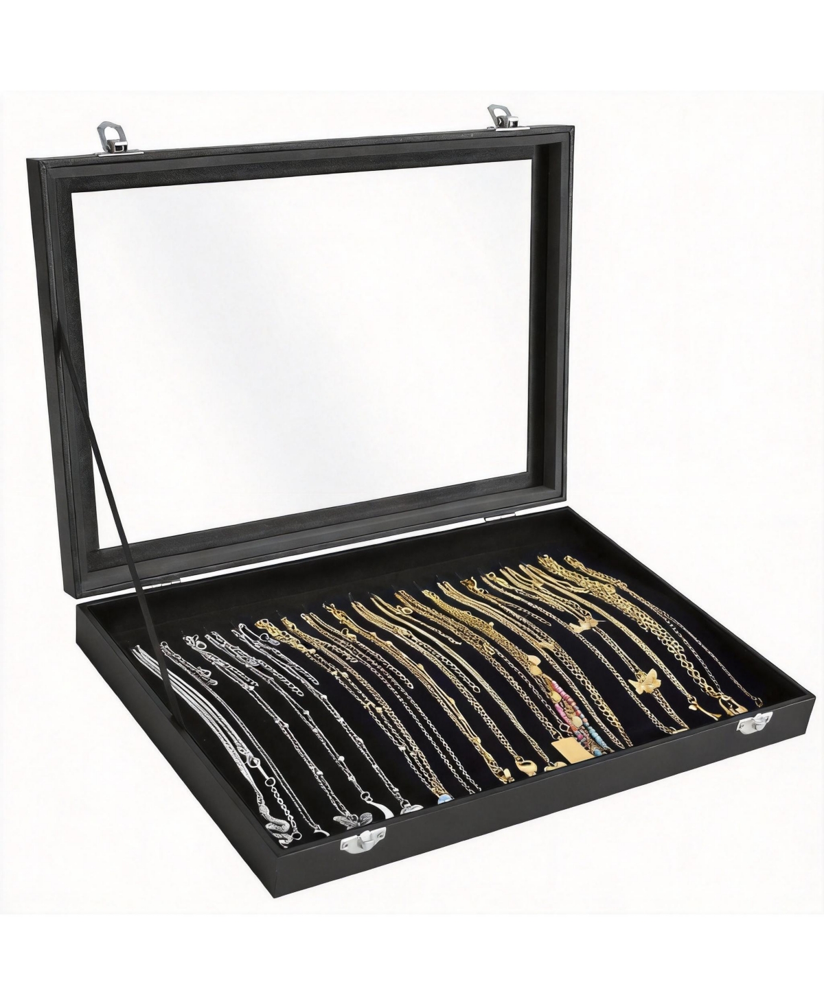 Yigii 20 Hook Velvet Necklace Organizer with Transparent Lid for Display