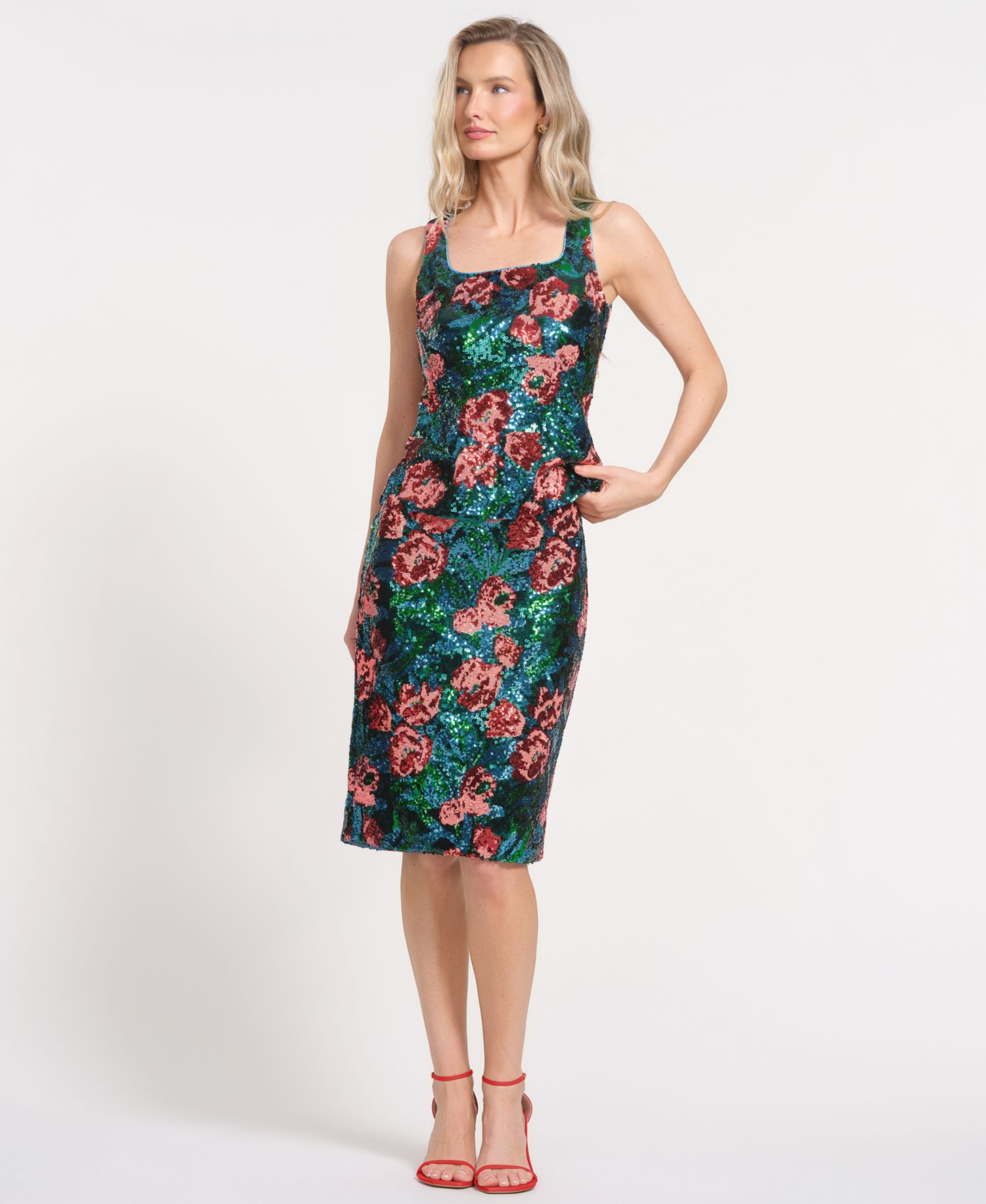 Women's Floral Square Neck Sleeveless Top