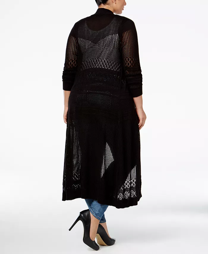 Plus Size Pointelle-Stitch Duster Cardigan - thumbnail 2