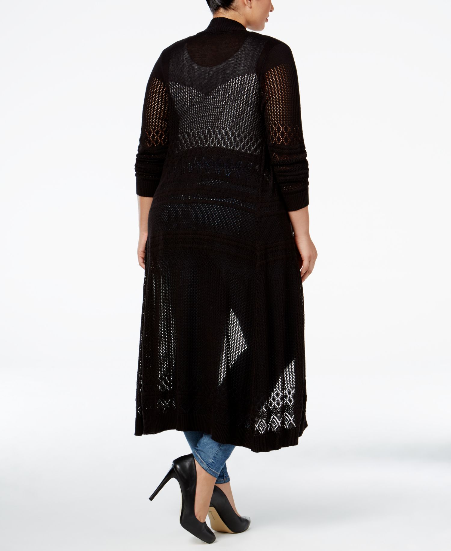 Plus Pointelle-Stitch Duster Cardigan Sweater