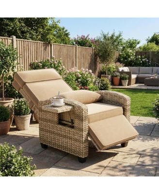 Outdoor Wicker Gas Lift Chair with Cushion, 145 Degree Adjustable PE Rattan Patio Chair with Metal Frame, Height Adjustable Lounge Chair