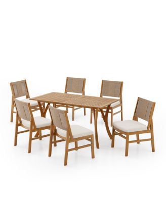Outdoor 7-Piece Acacia Wood Dining Set with Wicker Woven Chairs and Cushions
