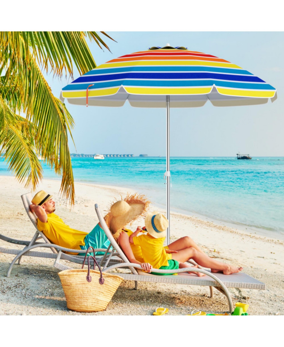 Clihome 6.5 Feet Beach Umbrella with Carry Bag without Weight Base