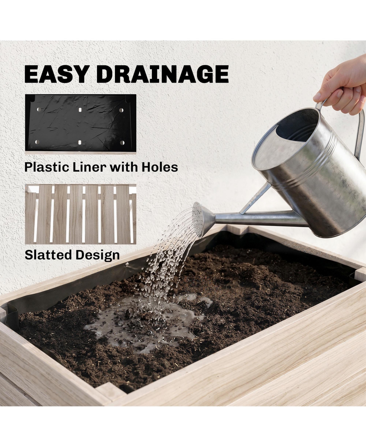 Raised Garden Beds, Set of 4 Wood Box Planters, Draining