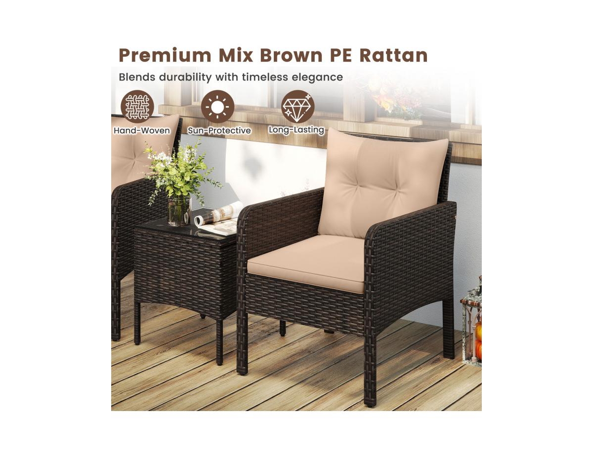 Boyel Living 3 Pieces Patio Pe Wicker Furniture Set with Cushions for Porch and Balcony