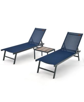 3 Pieces Patio Chaise Lounge Set with Table for Poolside Yard