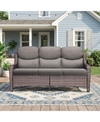 Outdoor Patio Couch Sofa, All Weather Wicker 3 Seater Couch, Outdoor Seating Patio Furniture Sofa with 5 inches Cushion