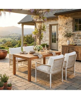 5-Piece Acacia Wood and Rattan Patio Dining Set, 67" Dining Table and 4 Chairs