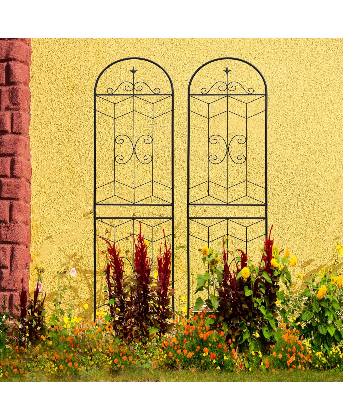 Clihome Metal Garden Trellis 86.7" x 19.7" Rustproof Trellis for Climbing Plants Outdoor Flower Support