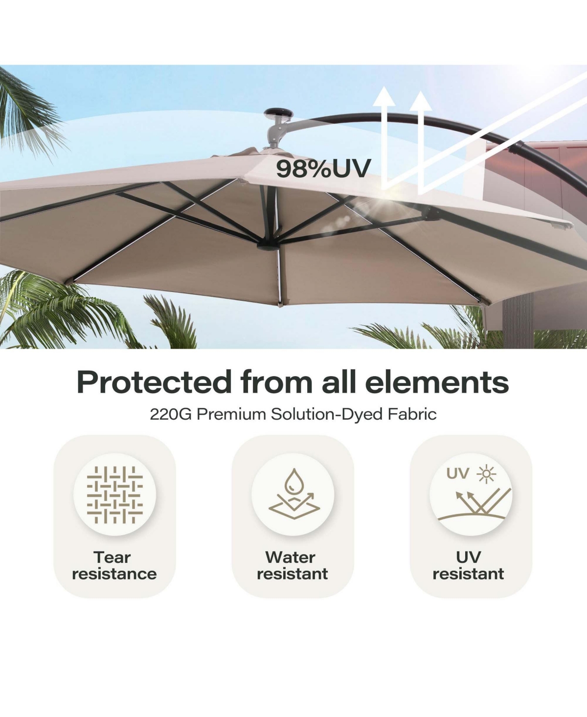 Boyel Living 11Feet Cantilever Patio Umbrella with Led Strip - Adjustable Arm, Uv Protection, Wind-Resistant for Outdoor Use