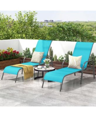 2 Pieces Outdoor Patio Lounge Chair Chaise Fabric with Adjustable Reclining Armrest